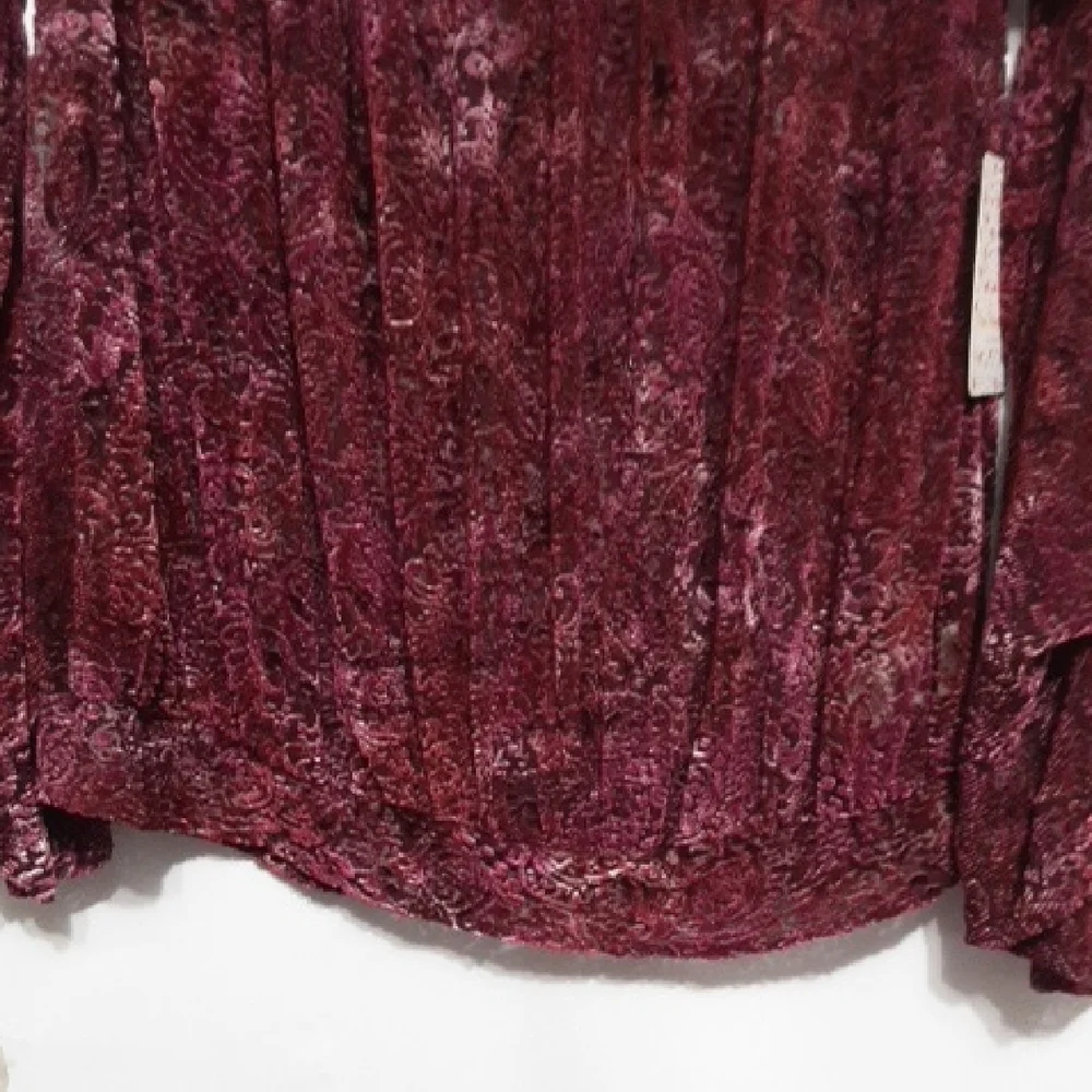 FREE‎ PEOPLE Burgundy Velvet Lace Layering Long Sleeve Burnout Top NWT